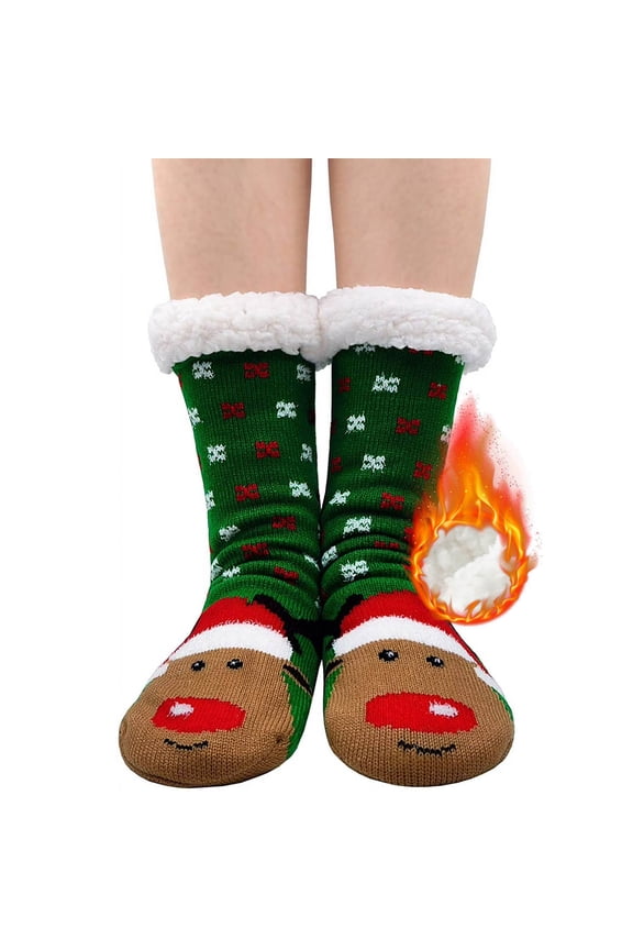 Slipper Socks for Women Fuzzy Sherpa Winter Cute Cartoon Animal Fluffy Socks with Thick Fleece-lined Non Slip Grip Cozy Socks for Christmas Holiday,Size US 6-10