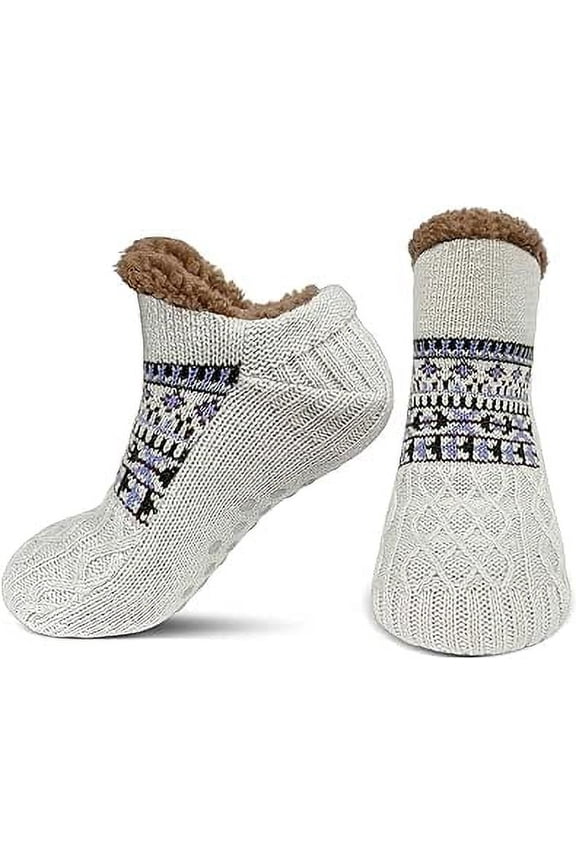 Slipper Socks for Men Thick Thermal Fuzzy Socks Winter Soft Warm Fleece Fluffy Socks with Non Skid Gripper Christmas Gift,Gray Size 11-13