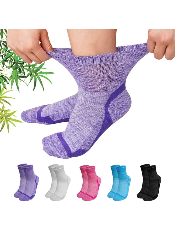 Socks for Diabetic-Friendly Comfort, 5 Pairs Non-Binding Bamboo Viscose Socks with Smooth Seamless Design, Moisture-Wicking Soft Breathable Socks for Sensitive Feet, Multicolor, Size 11-13