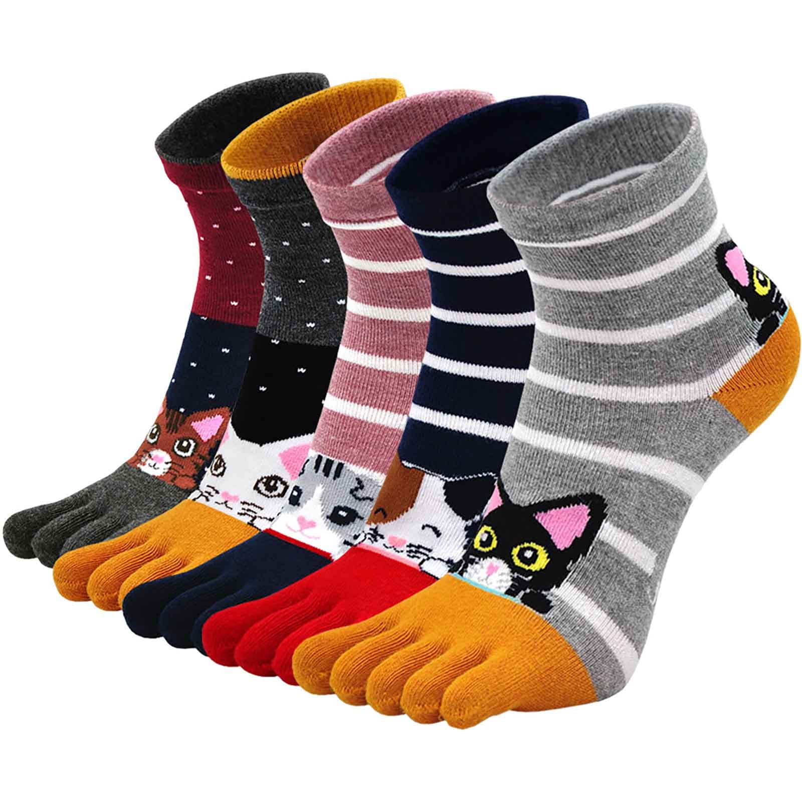 AMITOFO Toe Socks Women Cute Cat Socks Teen Girls Five Finger Cotton ...