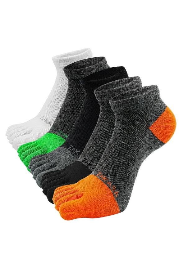 Toe Socks for Men Athletic Running Ankle Socks Breathable Mesh Low Cut Barefoot Five Finger Toe Socks, 5 Pairs Size 10-12
