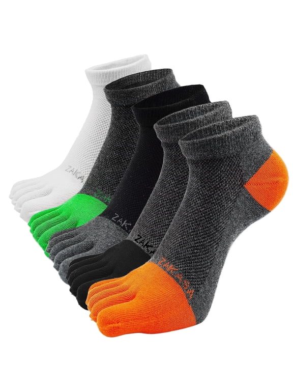 Toe Socks for Men Athletic Running Ankle Socks Breathable Mesh Low Cut Barefoot Five Finger Toe Socks, 5 Pairs Size 10-12