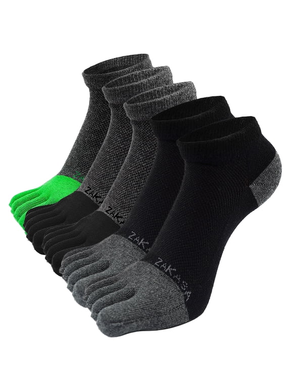 Toe Socks for Men Athletic Running Ankle Socks Breathable Mesh Low Cut Barefoot Five Finger Toe Socks, 5 Pairs Size 10-12