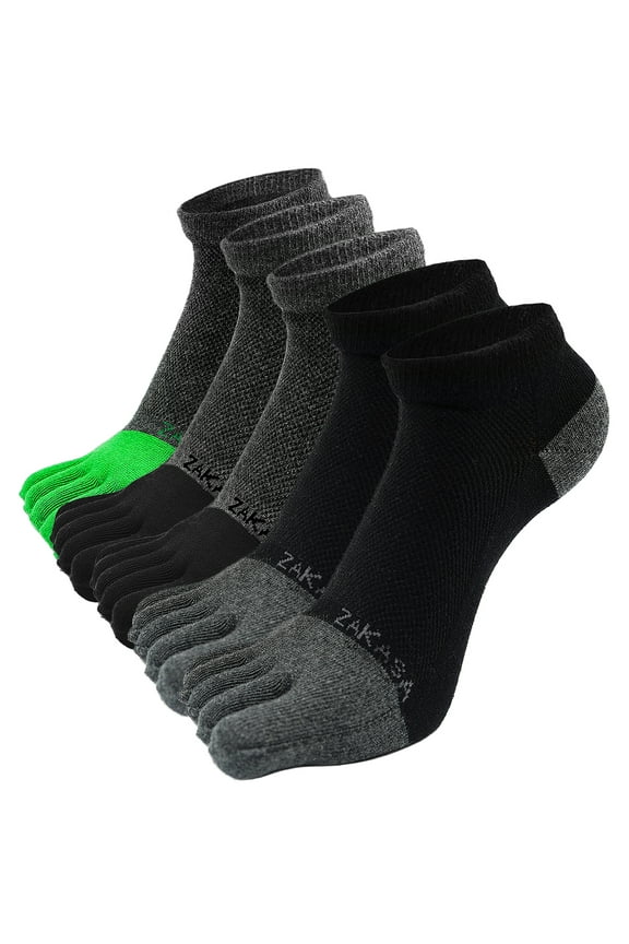 Toe Socks for Men Athletic Running Ankle Socks Breathable Mesh Low Cut Barefoot Five Finger Toe Socks, 5 Pairs Size 10-12