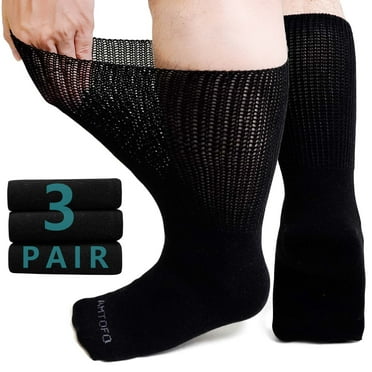 AMITOFO Unisex Breathable Cotton Diabetic Socks, Black (3 Pack)