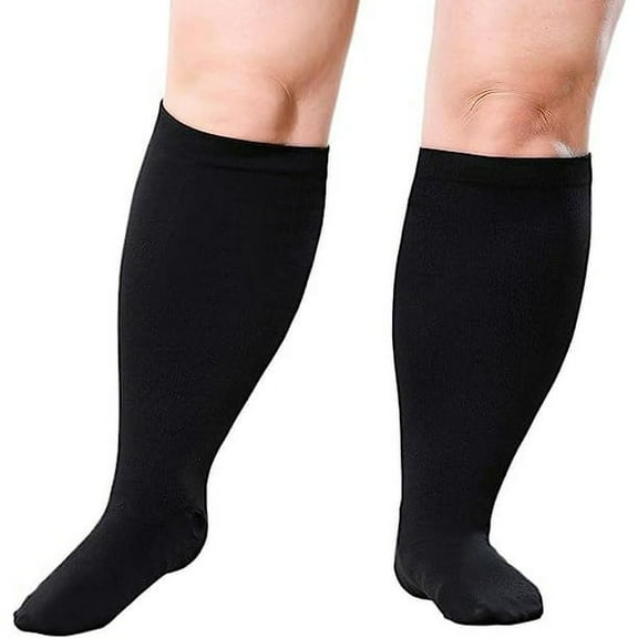 AMITOFO Wide Calf Compression Socks for Women & Men Circulation 20-30mmHg Plus Size Knee High Support Stockings for Medical | Circulation | Nurses | Running | Travel,Black 5XL