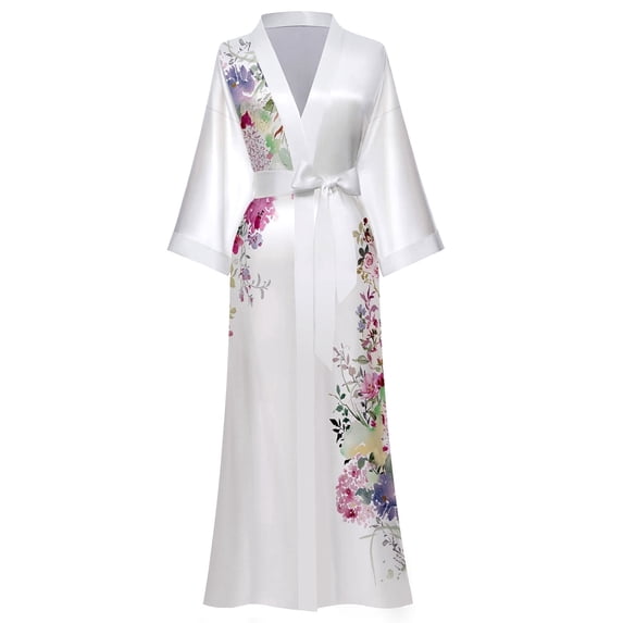 AMITOFO Women's Lightweight Floral Satin Kimono Robe Long Silky Bathrobe, Pink