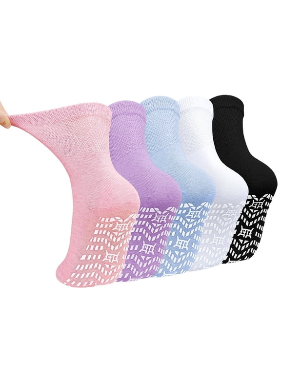 Women's Non-Slip Grip Socks,Non Slip Socks with Rubber Gripper Bottom,Ideal for Yoga, Pilates,Hospital Use,5-Pair Gripper socks,Size 9-11