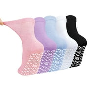 AMITOFO Women's Non-Slip Grip Socks,Non Slip Socks with Rubber Gripper Bottom,Ideal for Yoga, Pilates,Hospital Use,5-Pair Gripper socks,Size 9-11