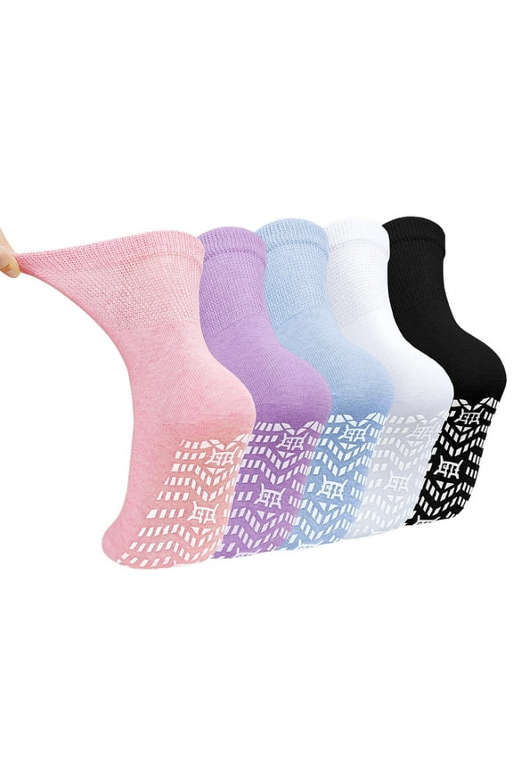 Women's Non-Slip Grip Socks,Non Slip Socks with Rubber Gripper Bottom,Ideal for Yoga, Pilates,Hospital Use,5-Pair Gripper socks,Size 9-11