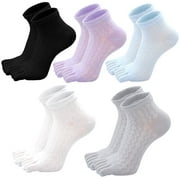 AMITOFO Women's Toe Socks Summer Cotton Mesh Breathable Running Five Finger Low Cut Ankle Socks,5 Pairs