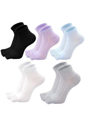 Women's Toe Socks Summer Cotton Mesh Breathable Running Five Finger Low Cut Ankle Socks,5 Pairs