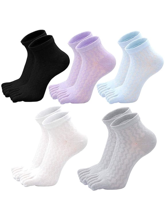 Women's Toe Socks Summer Cotton Mesh Breathable Running Five Finger Low Cut Ankle Socks,5 Pairs