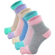 AMITOFO Womens Cotton Toe Socks Colorful Five Finger Ankle Wicking Athletic Running Walking Socks,5 Pairs