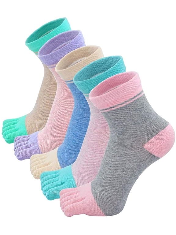 Womens Cotton Toe Socks Colorful Five Finger Ankle Wicking Athletic Running Walking Socks,5 Pairs