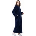 thumbnail image 1 of AMITOFO Womens Zip Up Fleece Robe Warm Loose Flannel Fleece Bathrobe Plush Zipper Lounger Robe for Ladies 2XL-3XL & Navy Blue, 1 of 8