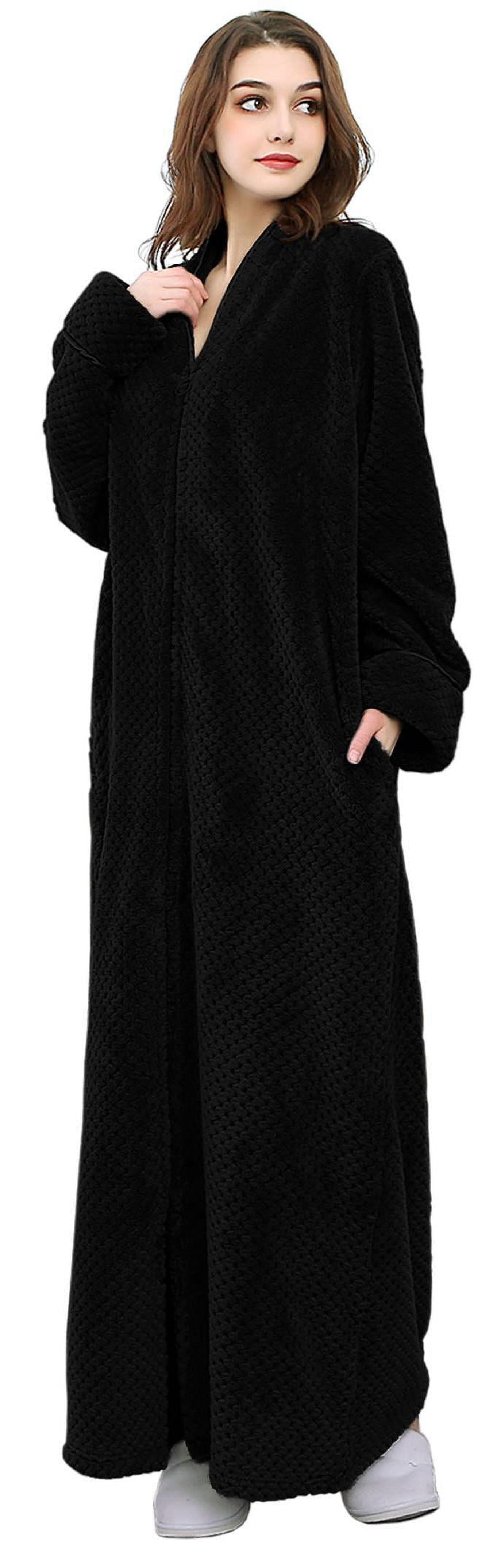 AMITOFO Womens Zip Up Fleece Robe Warm Loose Flannel Plush Zipper Lounger Bathrobe for Ladies M
