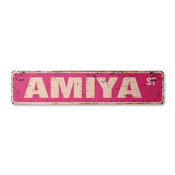AMIYA Vintage Plastic Street Sign Childrens Name Room Sign | Indoor/Outdoor | 24" Wide