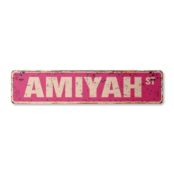 AMIYAH Vintage Plastic Street Sign Childrens Name Room Sign | Indoor/Outdoor | 18" Wide