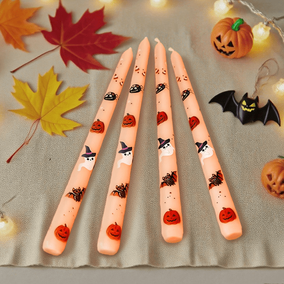 AMK Champagne 4pcs Scented Taper Candles, Decorative Soy Wax Candles for Halloween, Christmas, Easter & Hanukkah Table Decor