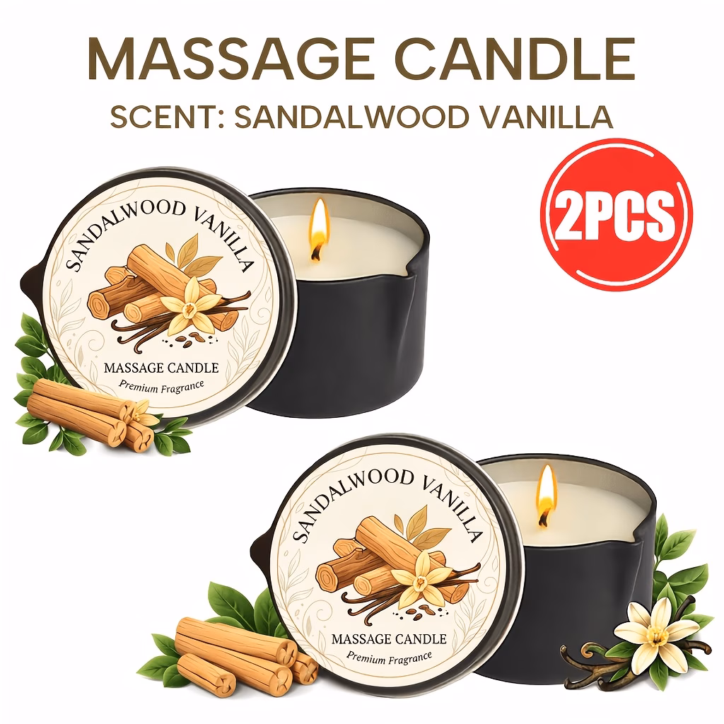 AMK Massage Candle Set, 2 Pack Soy Wax Body Massage Candles, Sandalwood Vanilla Scent for Home Spa and Aromatherapy