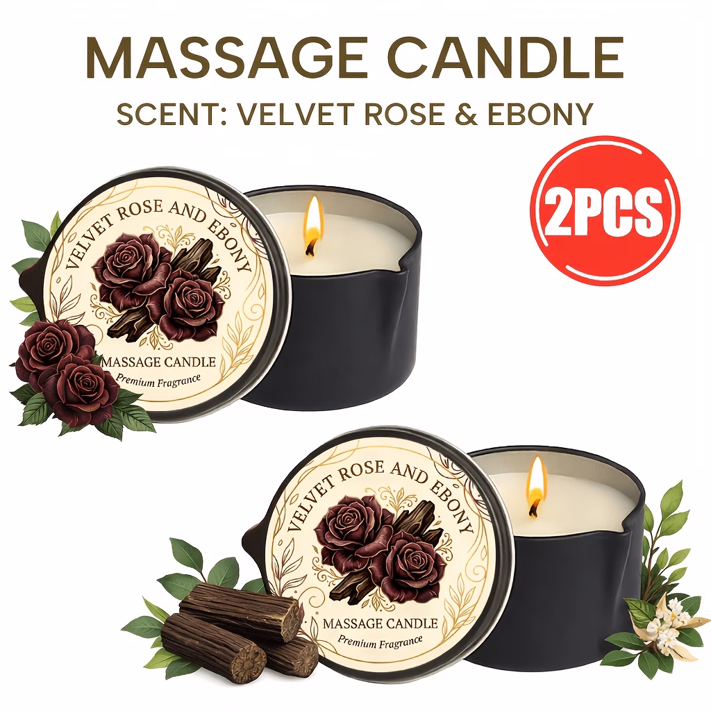 AMK Massage Candle Set, 2 Pack Soy Wax Body Massage Candles, Velvet Rose & Ebony Scent, Melting Massage Oil for Home Spa and Aromatherapy