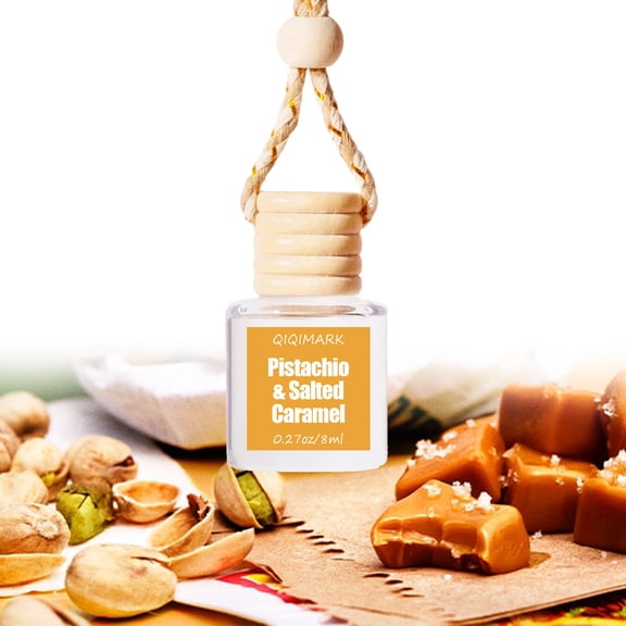 AMK Pistachio Salted Caramel Car Air Freshener Diffuser, Hanging Fragrance Bottle, Sweet Gourmand Scent for Car, Closet, Office and Home, Long Lasting Aroma, 1 Pack