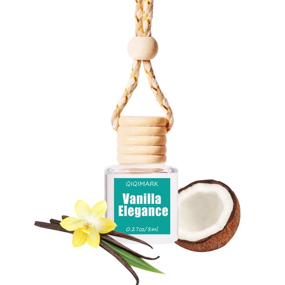 AMK Vanilla Elegance Car Air Freshener Hanging Diffuser, Refillable Fragrance Oil Bottle, Long Lasting Vanilla Coconut Scent, 8ml, 1 Pack