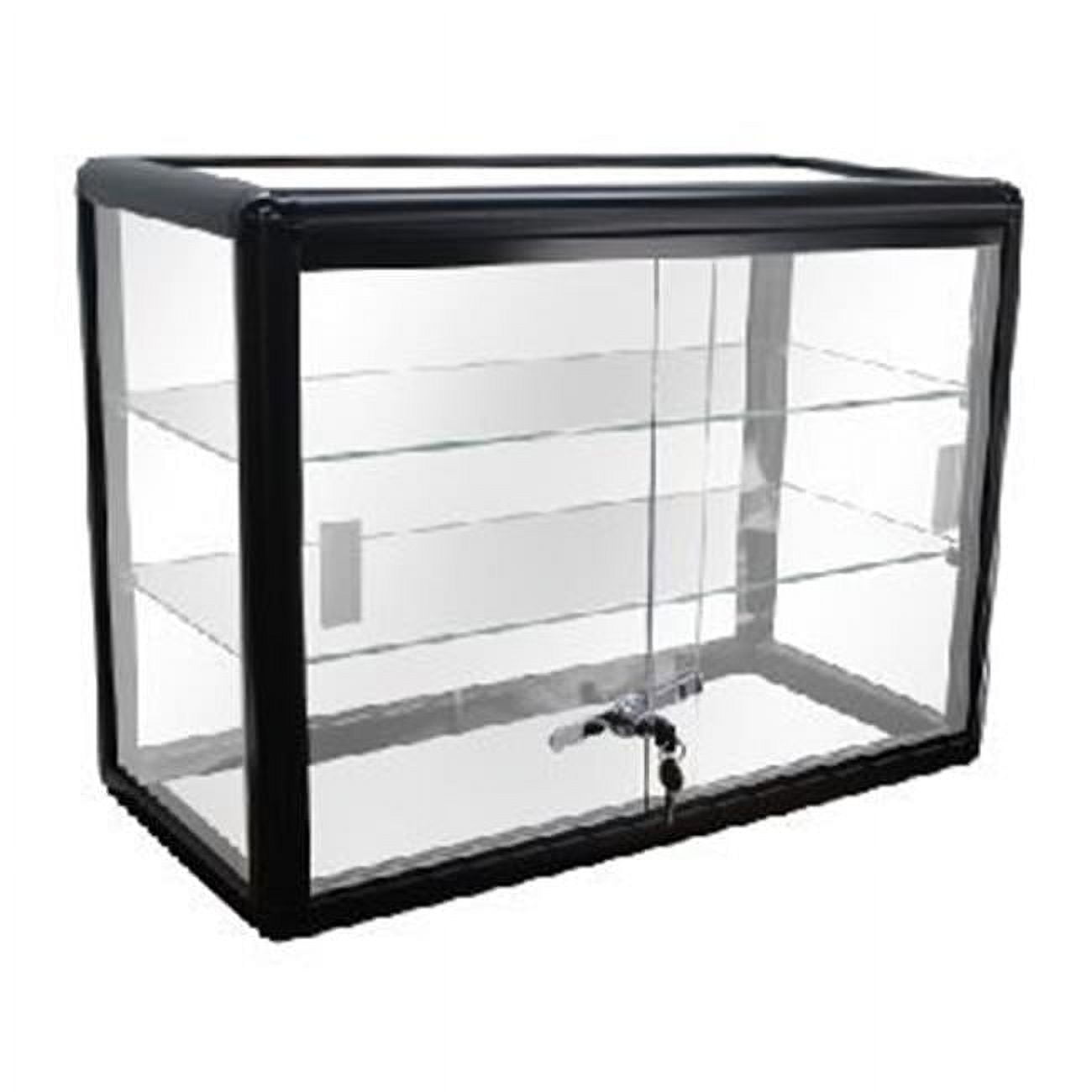 Black Aluminum and Glass Countertop Display Case with Shelves