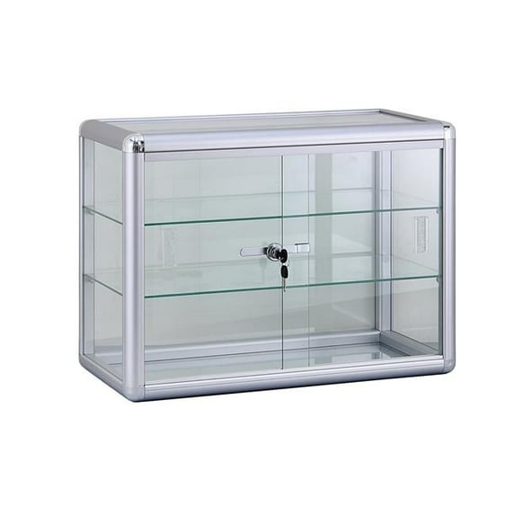 AMKO Glass Countertop Showcase Tower Display Case - Silver - 24in. x 18in.