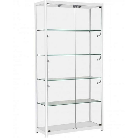 AMKO KDLC1000-WH Rectangular Aluminum Frame Showcase Display Case, White