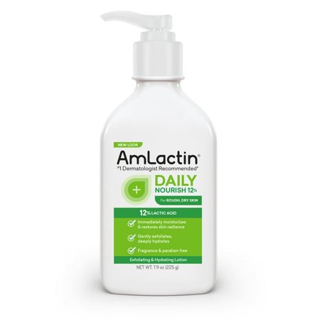 AmLactin Daily Nourish Body Lotion, 12% Lactic Acid for Dry Skin, Exfoliating, 7.9 oz Pack of 4