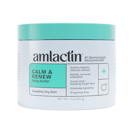 AmLactin Calm & Renew Body Butter - Lactic Acid AHA and Soothing Ginger Root, 11 oz