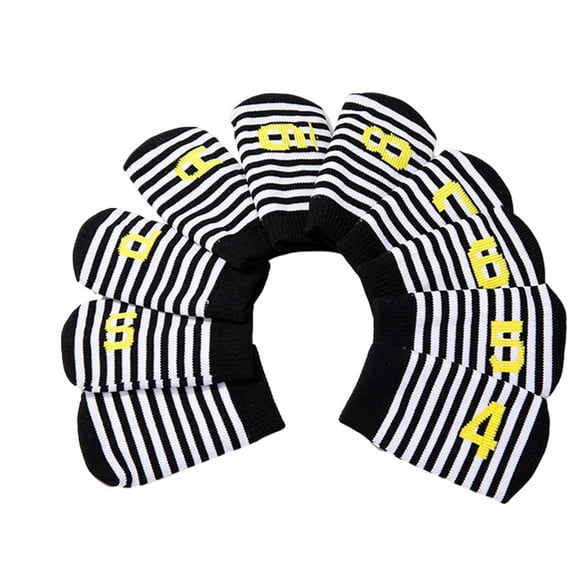 AMLESO 10Pcs Golf Iron Head Covers, Socks Shape Knitted Golf Iron Covers Set, Striped Pattern Golf Club Protectors, Golf Accessories White Black