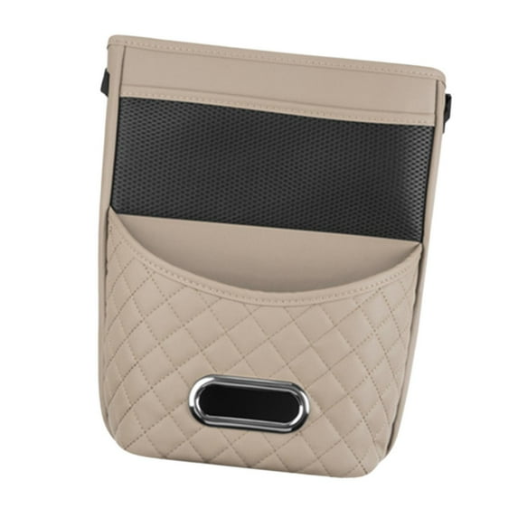 AMLESO Car Seat Organizer Storage Pocket Phone Holder for Car Headrest Hanging Multifunctional Tissue Storage Bag PU Leather Beige