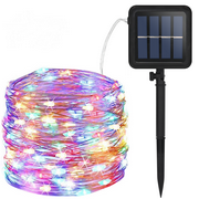 AMMAKER Solar String Lights,105FT 300LED Copper Wire Solar Fairy Lights,8 Modes Waterproof Outdoor String Lights for Party Wedding Patio Garden Yard，Colorful