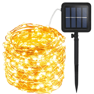 AMMAKER Solar String Lights,105FT 300LED Copper Wire Solar Fairy Lights,8 Modes Waterproof Outdoor String Lights for Party Wedding Patio Garden Yard,Warm White
