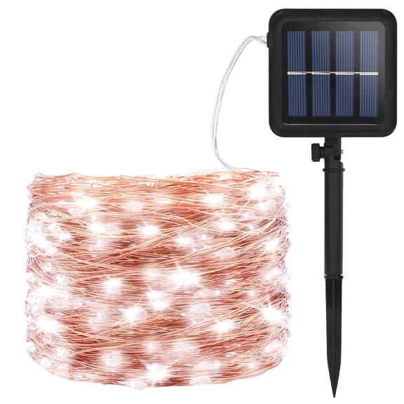 AMMAKER Solar String Lights,72FT 200LED Copper Wire Solar Fairy Lights,8 Modes Waterproof Outdoor String Lights for Party Wedding Patio Garden Yard,White