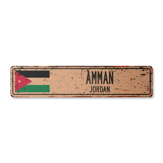 AMMAN JORDAN Vintage Aluminum Street Sign Jordanian flag city country road rustic metal tin wall gift | Indoor/Outdoor | 30" Wide