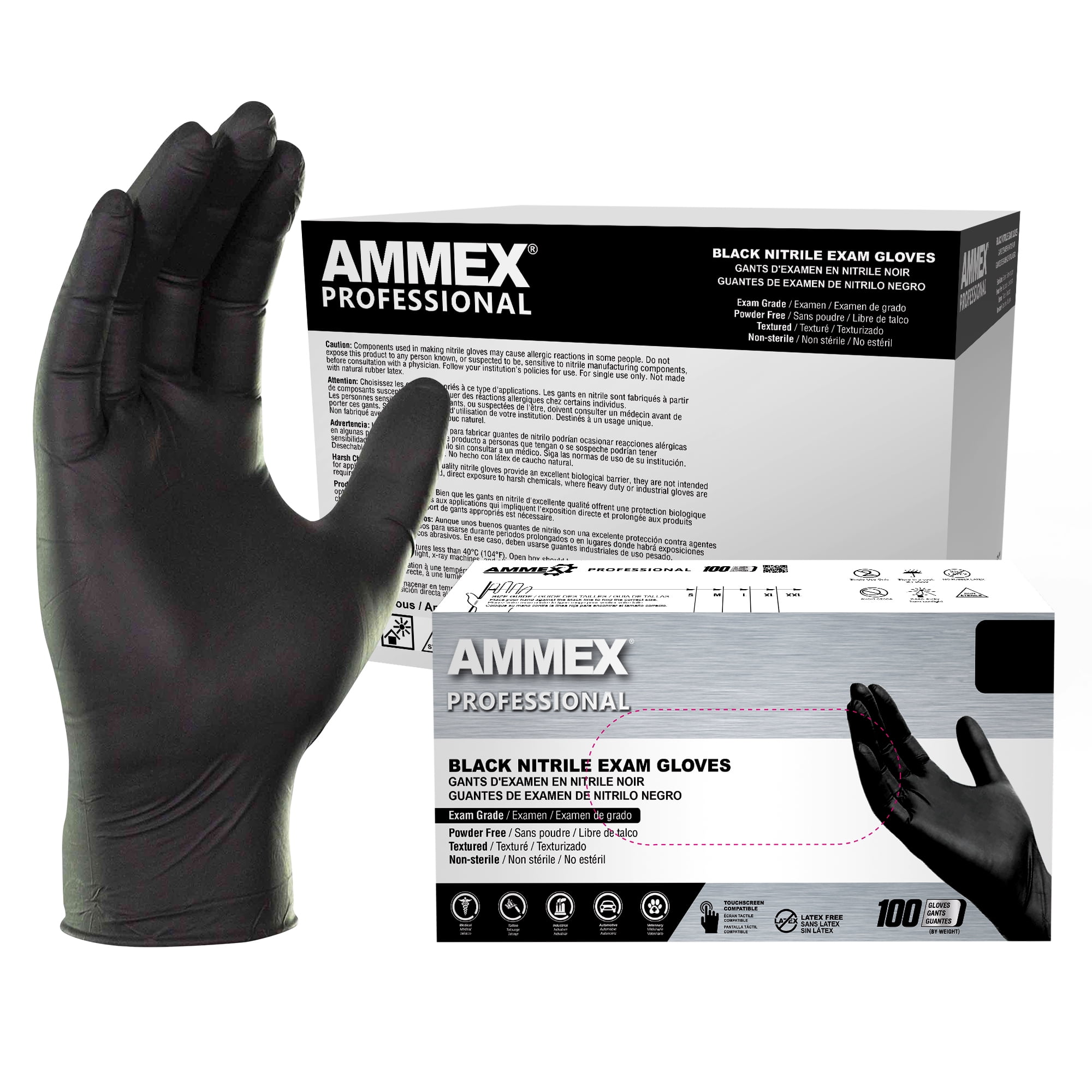 AMMEX Black Nitrile Exam Gloves, Size Medium, 1000 Count, Light-Duty