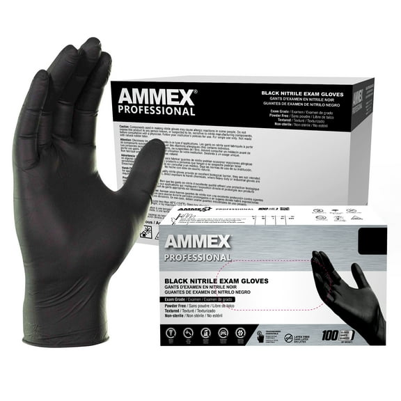 AMMEX Black Nitrile Exam Gloves, Size Small, 1000 Count, Light-Duty