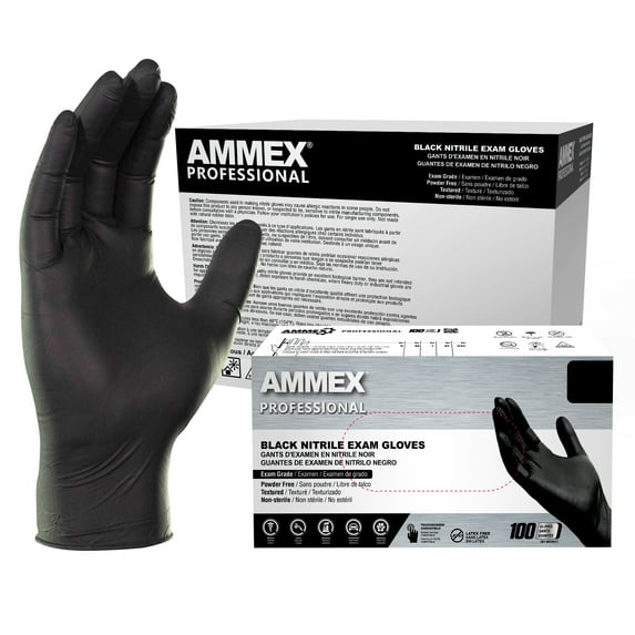 AMMEX Black Nitrile Exam Gloves, Size X-Large, 1000 Count, Light-Duty