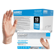 AMMEX Clear Vinyl Exam Gloves, Size Large, 1000 Count, Light-Duty