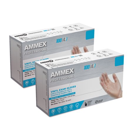AMMEX Clear Vinyl Exam Gloves, Size Large, 200 Count, Light-Duty