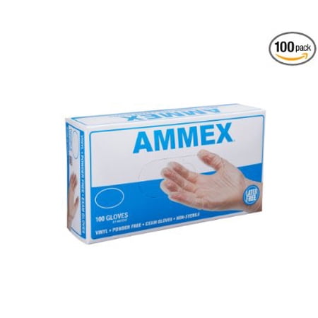 AMMEX Clear Vinyl Exam Gloves, Size X-Large, 100 Count, Light-Duty