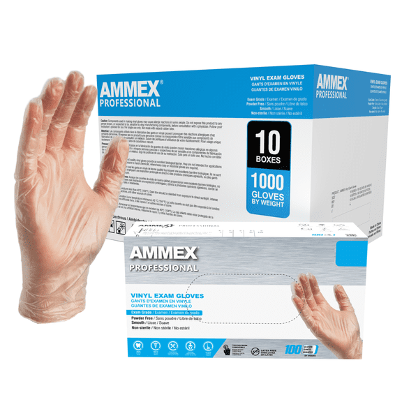 AMMEX Clear Vinyl Exam Gloves, Size X-Large, 1000 Count, Light-Duty