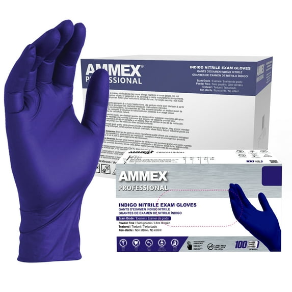 AMMEX Indigo Nitrile Exam Gloves, Size Medium, 1000 Count, Light-Duty