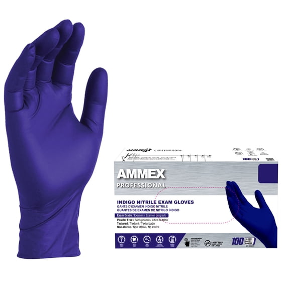 AMMEX Indigo Nitrile Exam Gloves, Size X-Large, 100 Count, Light-Duty