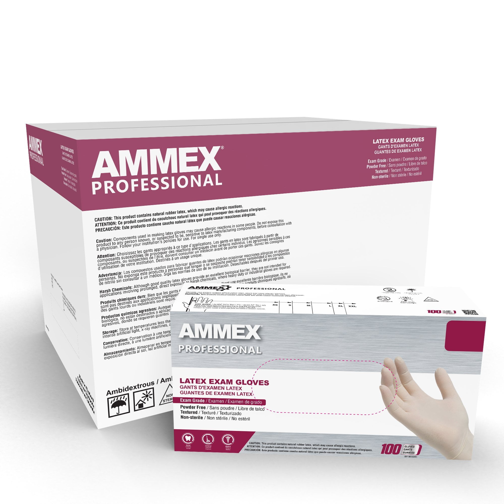 AMMEX White Latex Disposable ExamGrade Gloves 4 Mil Medium 1000/Case