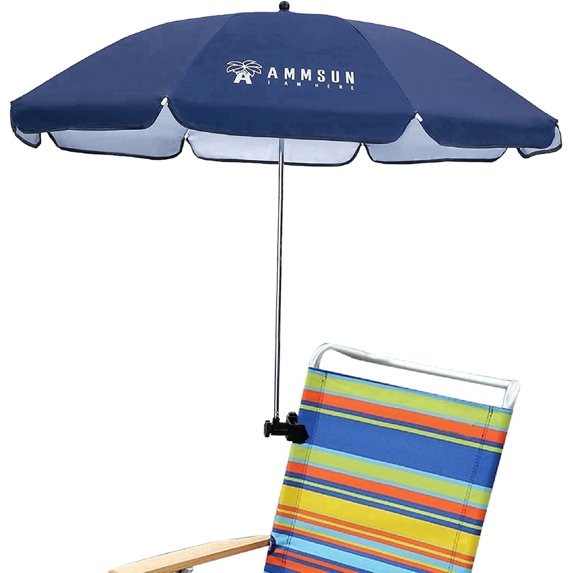 AMMSUN 43 inch Chair Umbrella with Universal Clamp Portable Clip UPF 50+ UV Protection,Navy Blue